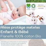 Alèse protège matelas enfant & bébé en flanelle de coton bio - Label Naturel