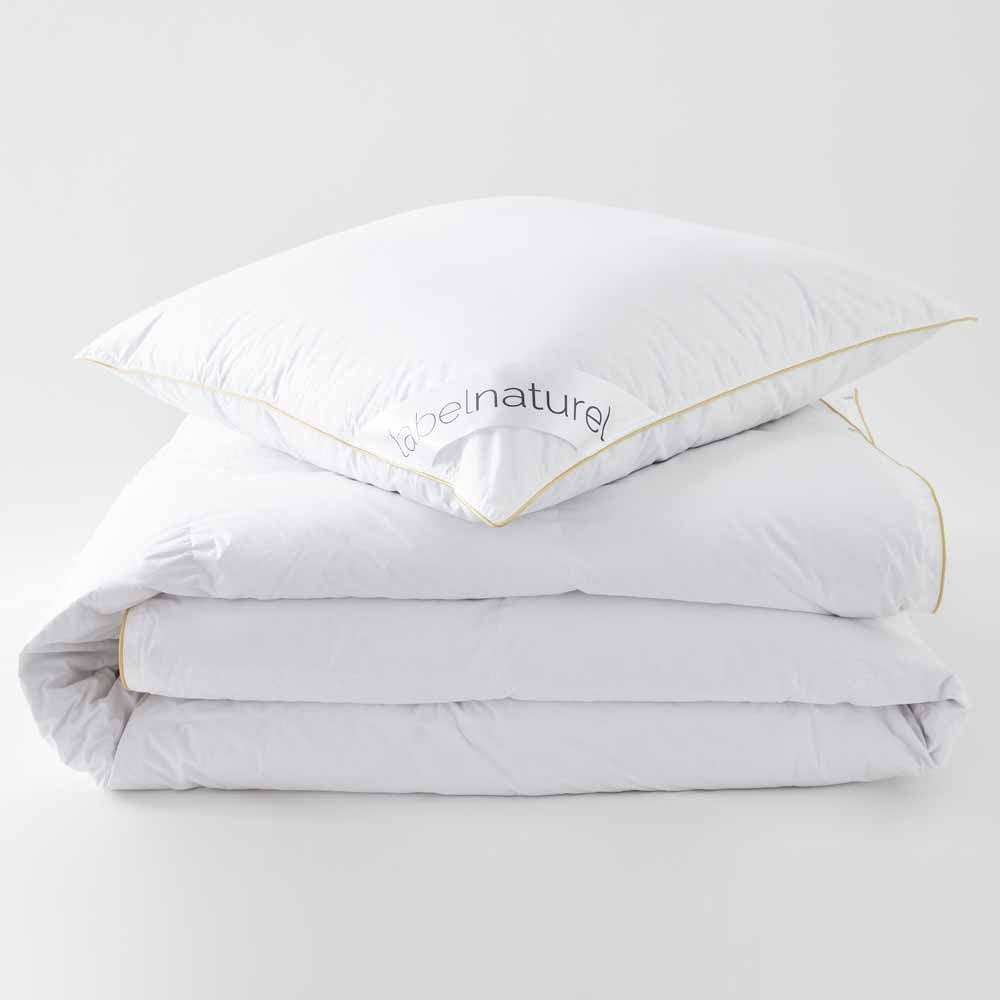 Pack Couette duvet de canard 4 Saisons Islande bio + Oreillers - Label Naturel