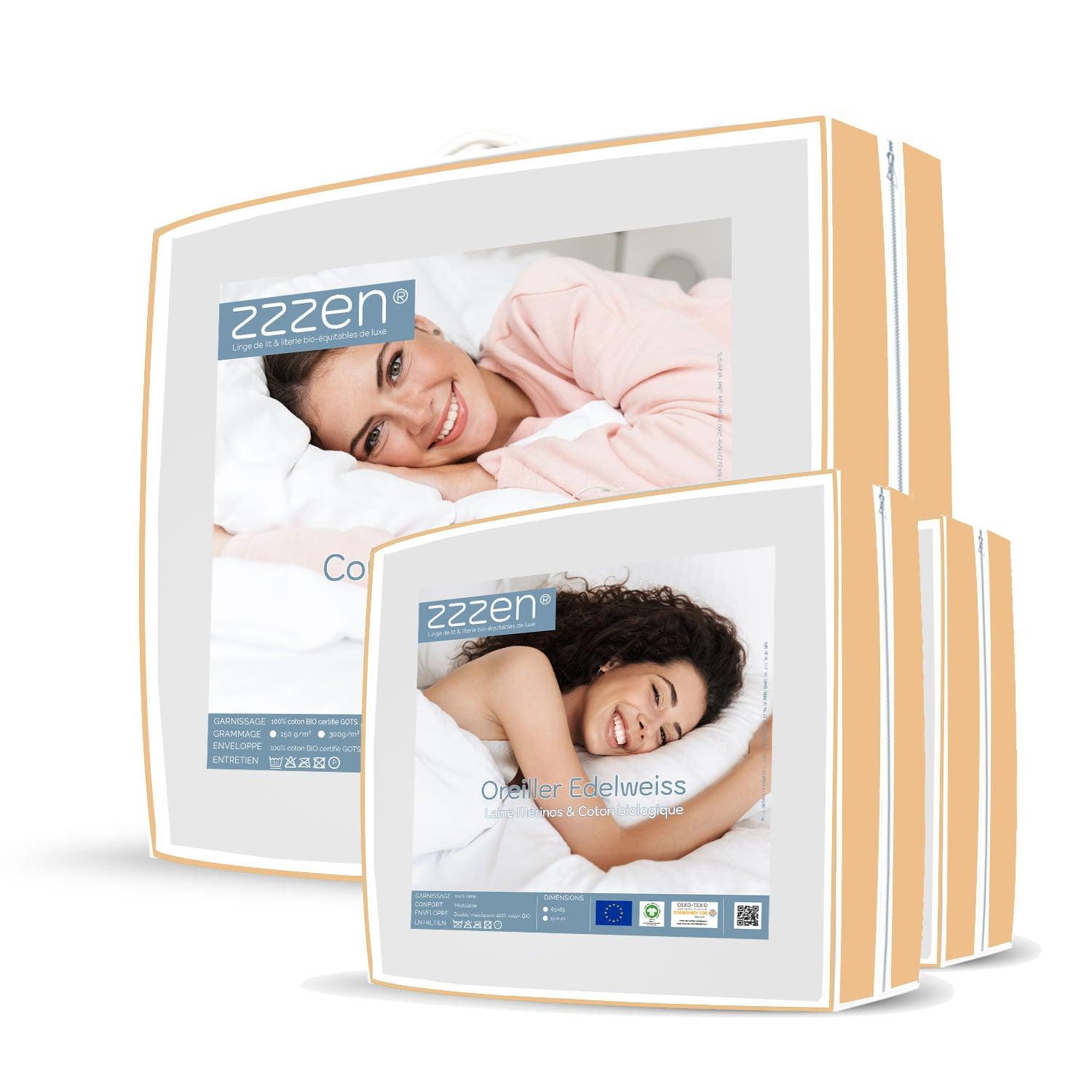 Pack Couette coton bio 4 saisons Nuage + oreillers - Label Naturel